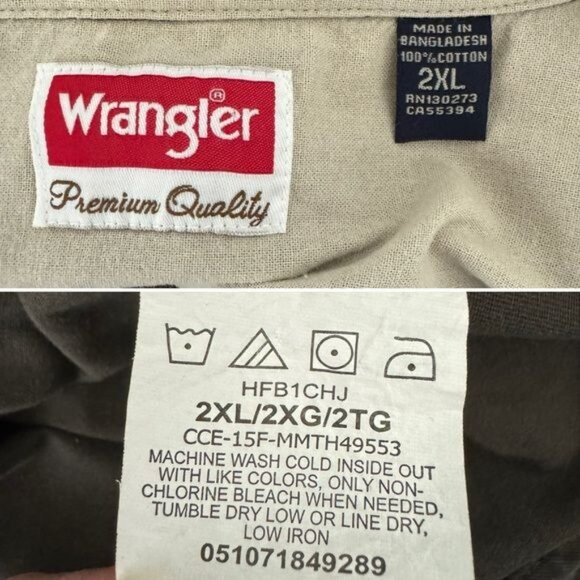 Wrangler brown button front long sleeve collared shirt 2XL - Picture 8 of 9